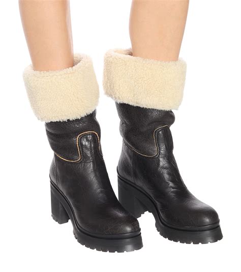 miu miu shearling trimmed boots|miumiu ankle boots.